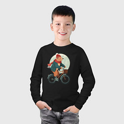 Лонгслив хлопковый детский Медвежонок на велосипеде, цвет: черный — фото 2