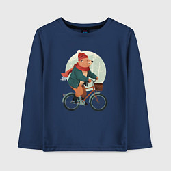 Лонгслив хлопковый детский Медвежонок на велосипеде, цвет: тёмно-синий