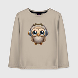 Лонгслив хлопковый детский Совенок в наушниках слушает музыку, цвет: миндальный