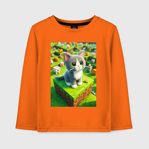 Детский лонгслив Funny kitten - Minecraft ai art / Оранжевый – фото 1