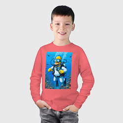 Лонгслив хлопковый детский Homer diving - ai art, цвет: коралловый — фото 2