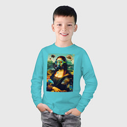Лонгслив хлопковый детский Мона Лиза под водой - нейросеть, цвет: бирюзовый — фото 2