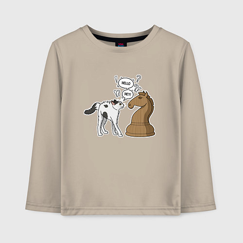 Детский лонгслив Кошка Хома и шахматный конь / Миндальный – фото 1