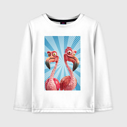 Лонгслив хлопковый детский Два радостных фламинго, цвет: белый