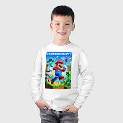 Лонгслив хлопковый детский Mario in Minecraft - ai art collaboration, цвет: белый — фото 2