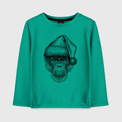 Лонгслив хлопковый детский Новогодний шимпанзе, цвет: зеленый