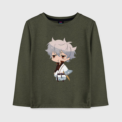 Детский лонгслив Гинтама Гинтоки Саката Самурай / Меланж-хаки – фото 1