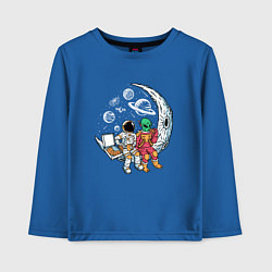 Лонгслив хлопковый детский Астронавт и пришелец едят пиццу, цвет: синий