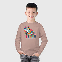 Лонгслив хлопковый детский Funny wolf - patchwork ai art, цвет: пыльно-розовый — фото 2