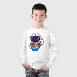 Лонгслив хлопковый детский Космонавт ест рамен, цвет: белый — фото 2