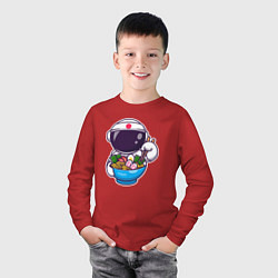 Лонгслив хлопковый детский Космонавт ест рамен, цвет: красный — фото 2