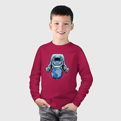Лонгслив хлопковый детский Космонавт с планетой, цвет: маджента — фото 2