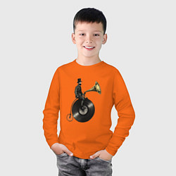 Лонгслив хлопковый детский Джентльмен на проигрывателе пластинок, цвет: оранжевый — фото 2
