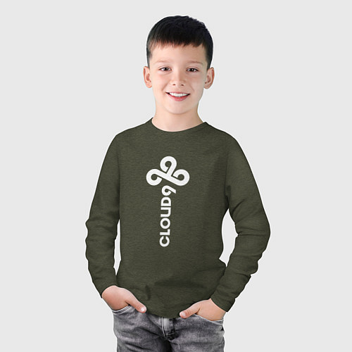 Детский лонгслив Cloud9 - vertical logo / Меланж-хаки – фото 3