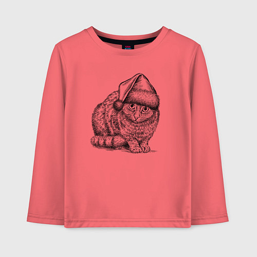 Детский лонгслив Новогодний котик / Коралловый – фото 1