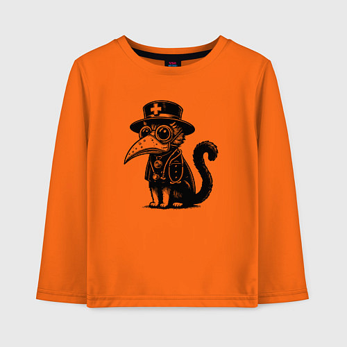 Детский лонгслив Кот в маске чумного доктора / Оранжевый – фото 1