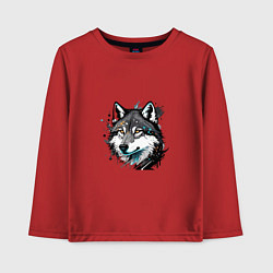 Лонгслив хлопковый детский Портрет волка с брызгами краски, цвет: красный