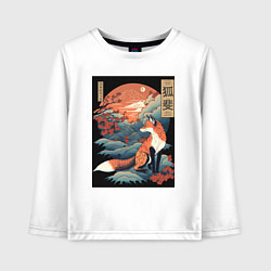 Лонгслив хлопковый детский Лиса в японском стиле, цвет: белый