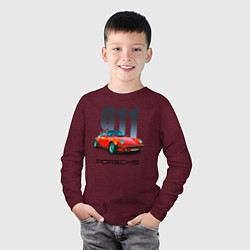 Лонгслив хлопковый детский Porsche 911 спортивный немецкий автомобиль, цвет: меланж-бордовый — фото 2