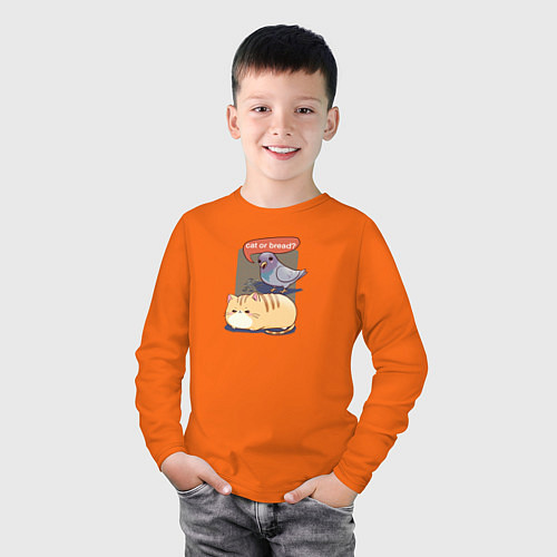 Детский лонгслив Кот-хлеб и голубь / Оранжевый – фото 3