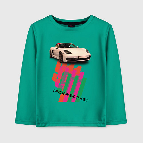 Детский лонгслив Спортивный автомобиль Porsche 911 Turbo / Зеленый – фото 1
