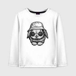 Лонгслив хлопковый детский Зайчишка в панаме, цвет: белый