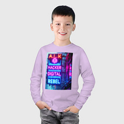 Лонгслив хлопковый детский Ai hacker digital rebel - neon glow, цвет: лаванда — фото 2