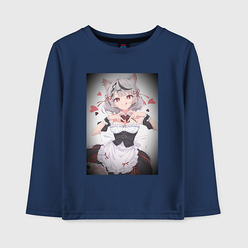 Детский лонгслив Аниме девочка кошечка витубер Sakamata Chloe / Тёмно-синий – фото 1