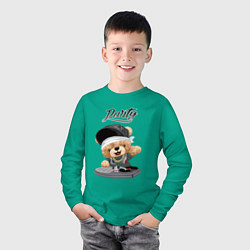 Лонгслив хлопковый детский Плюшевый медвежонок диджей, цвет: зеленый — фото 2