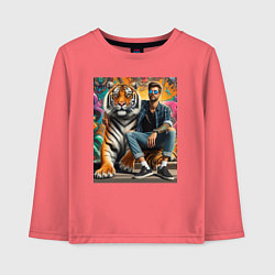 Детский лонгслив Чувак хипстер с тигром - нейросеть