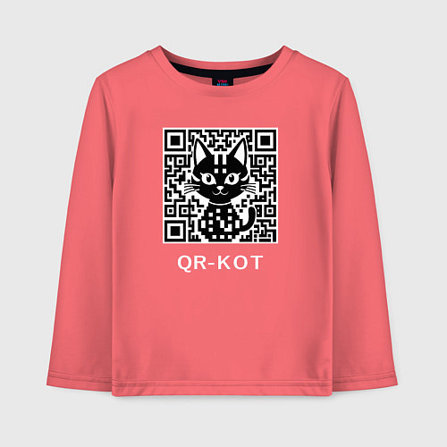 Детский лонгслив QR-кот / Коралловый – фото 1