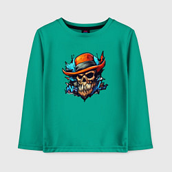 Лонгслив хлопковый детский Граффити череп, цвет: зеленый