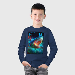 Лонгслив хлопковый детский Great white space shark - ai art, цвет: тёмно-синий — фото 2