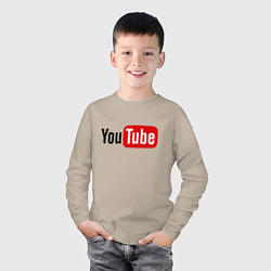 Лонгслив хлопковый детский You tube logo, цвет: миндальный — фото 2