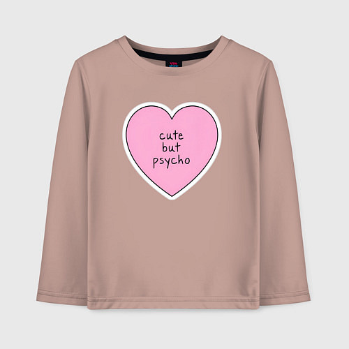 Детский лонгслив Cute but psycho pink heart / Пыльно-розовый – фото 1