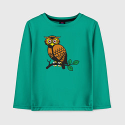 Лонгслив хлопковый детский Сова на дереве, цвет: зеленый