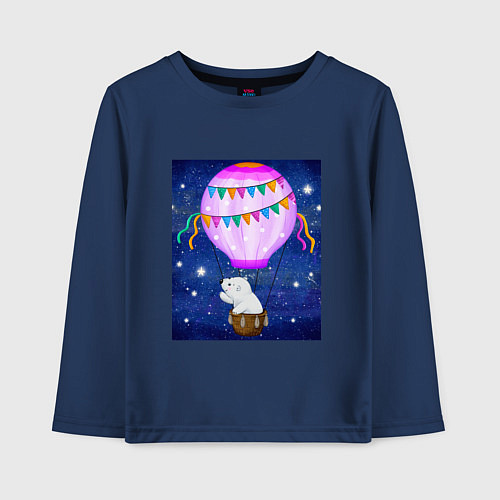 Детский лонгслив Белый медведь на воздушном шаре / Тёмно-синий – фото 1