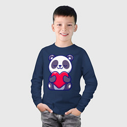Лонгслив хлопковый детский Панда и сердечко, цвет: тёмно-синий — фото 2