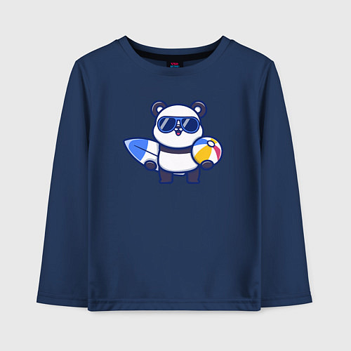 Детский лонгслив Панда на море / Тёмно-синий – фото 1