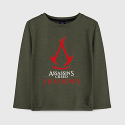 Лонгслив хлопковый детский Assassins creed shadows logo, цвет: меланж-хаки