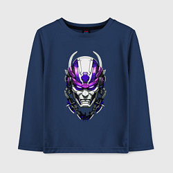 Лонгслив хлопковый детский Фиолетовый киберпанк самурай, цвет: тёмно-синий