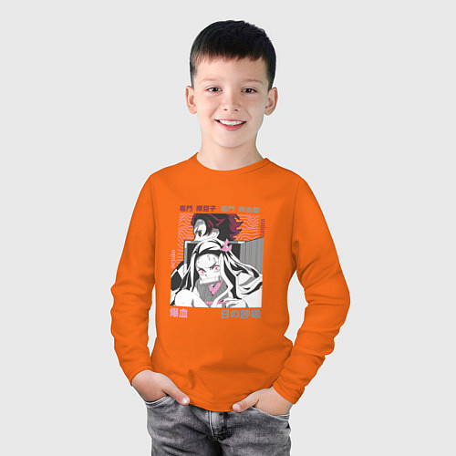 Детский лонгслив Клинок рассекающий демонов Незуко и Тандзиро / Оранжевый – фото 3