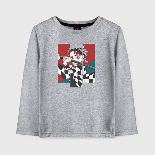 Детский лонгслив Тандзиро 3 экрана Клинок рассекающий демонов / Меланж – фото 1