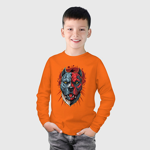 Детский лонгслив Свирепый питбуль голова / Оранжевый – фото 3