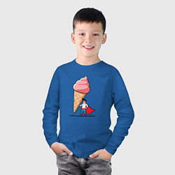 Лонгслив хлопковый детский Забавный супермен держит огромный рожок мороженого, цвет: синий — фото 2
