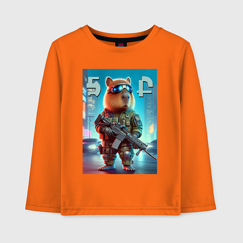 Детский лонгслив Capybara - special forces / Оранжевый – фото 1