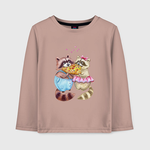 Детский лонгслив Пицца и енотики / Пыльно-розовый – фото 1