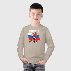 Лонгслив хлопковый детский Russia football inscription, цвет: миндальный — фото 2
