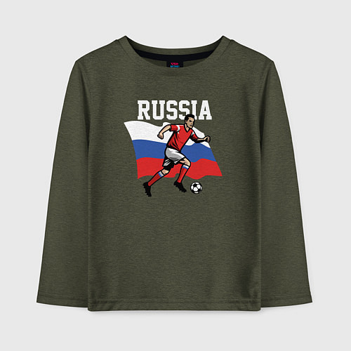 Детский лонгслив Russia football inscription / Меланж-хаки – фото 1