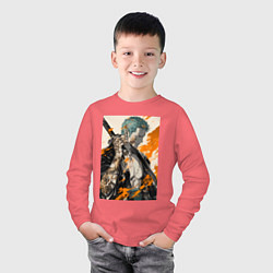 Лонгслив хлопковый детский Ван-Пис Зоро Ророноа фехтовальщик, цвет: коралловый — фото 2
